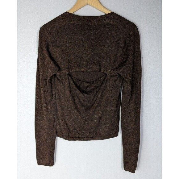 Paige Brown Genieve Metallic Glitter Cutout Sweater M - Picture 4 of 11